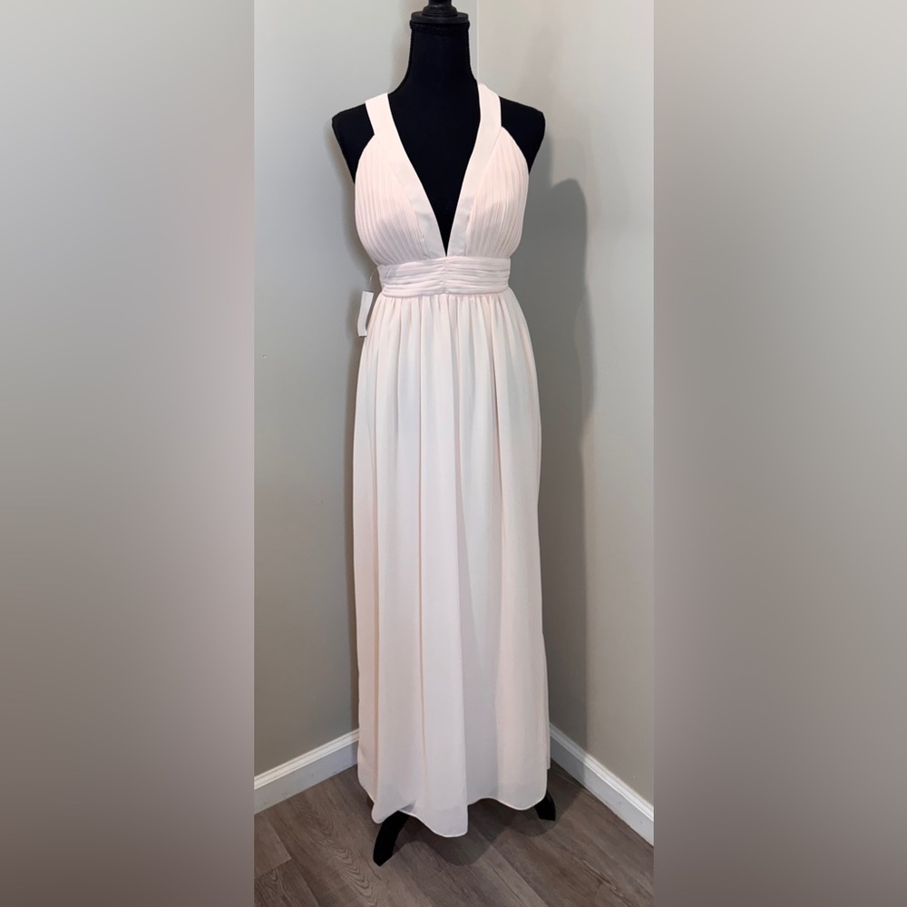 TFNC London Nude Blush Maxi Dress XS Plunge Backless Bridesmaid‎ Wedding NWT
